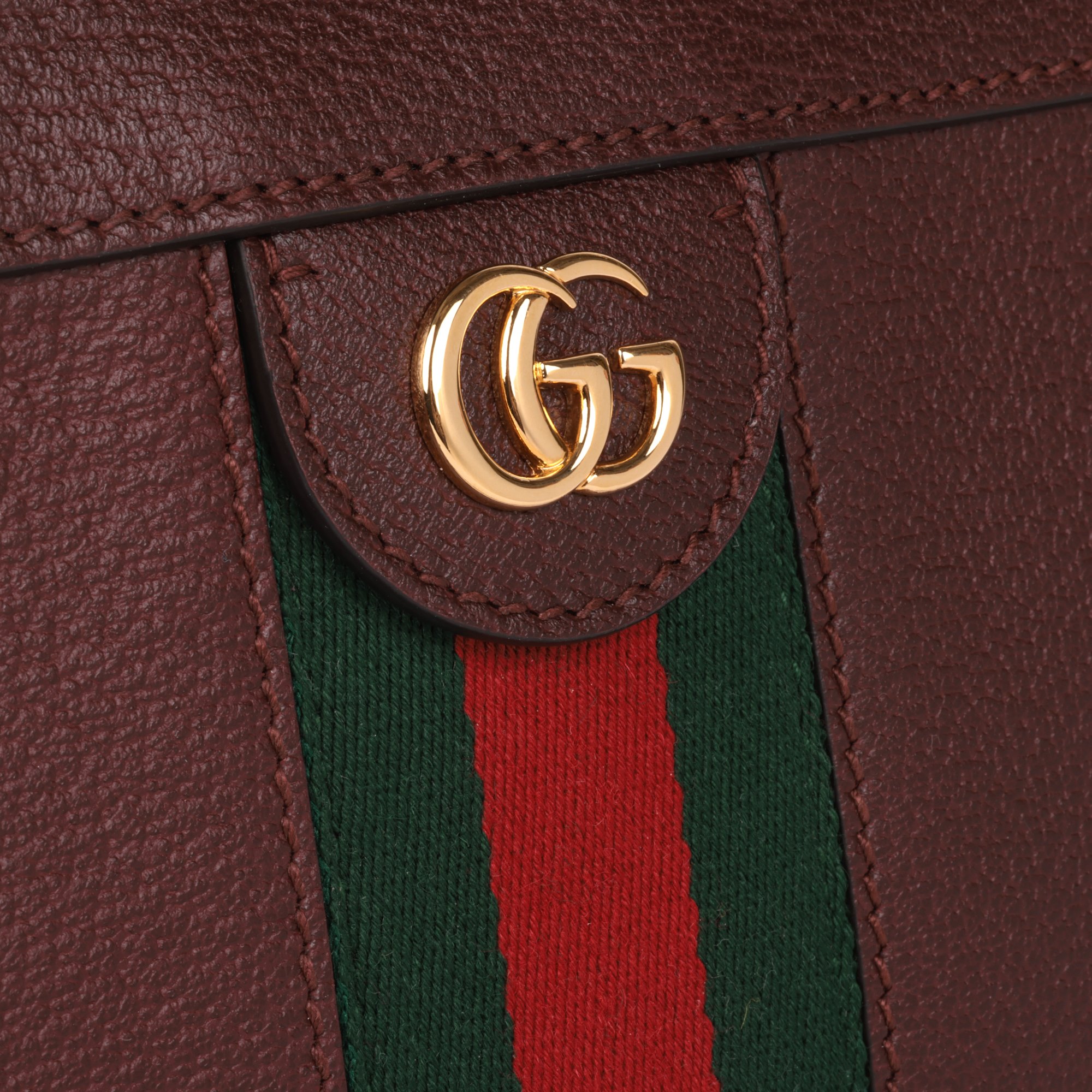 Gucci Bordeaux Calfskin Leather & GG Web Small Ophidia Shoulder Bag
