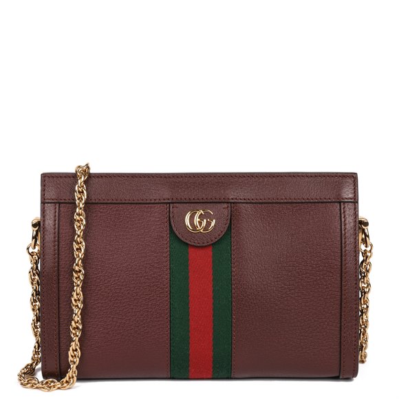 Gucci Bordeaux Calfskin Leather & GG Web Small Ophidia Shoulder Bag