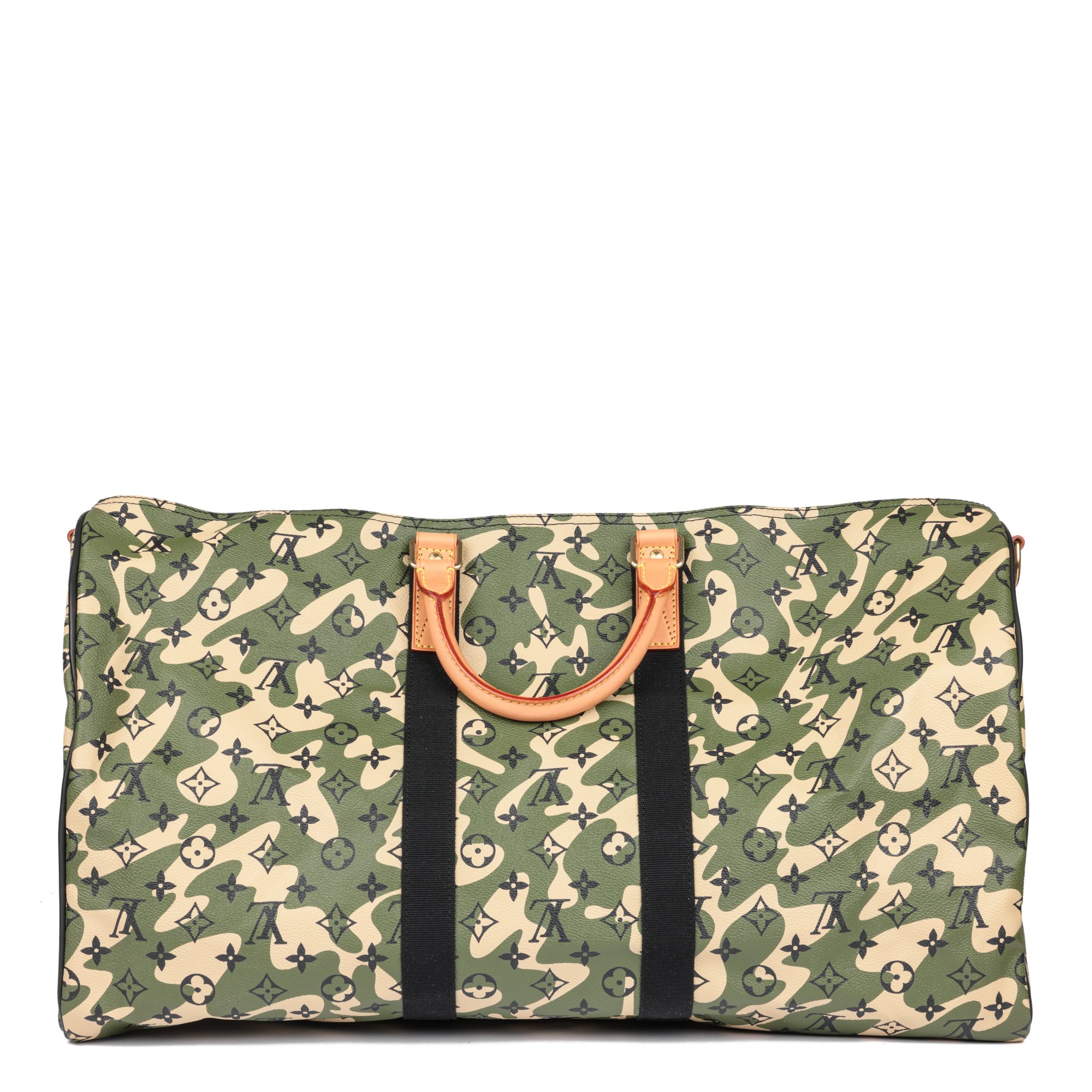Louis Vuitton x Takashi Murakami Green Monogramouflage Monogram Coated Canvas & Vachetta Leather Keepall 55 Bandoulière
