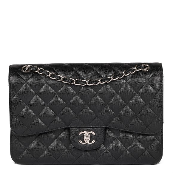 Chanel Black Caviar Leather Jumbo Classic Double Flap Bag