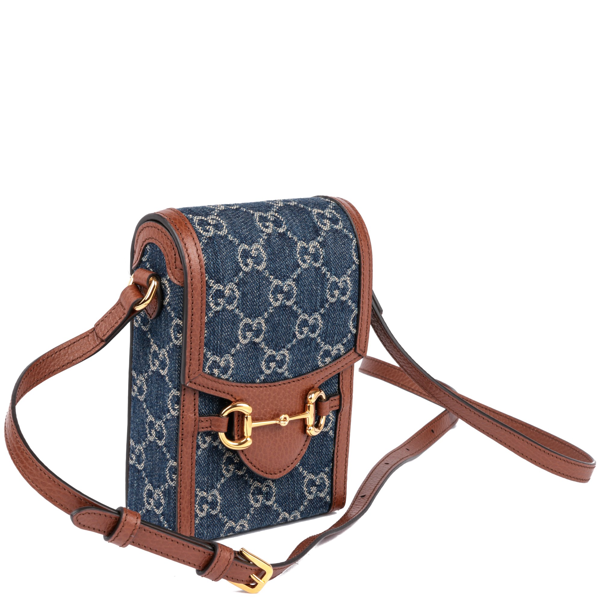 Gucci Blue GG Supreme Denim & Brown Calfskin Leather Horsebit 1955 Mini Bag