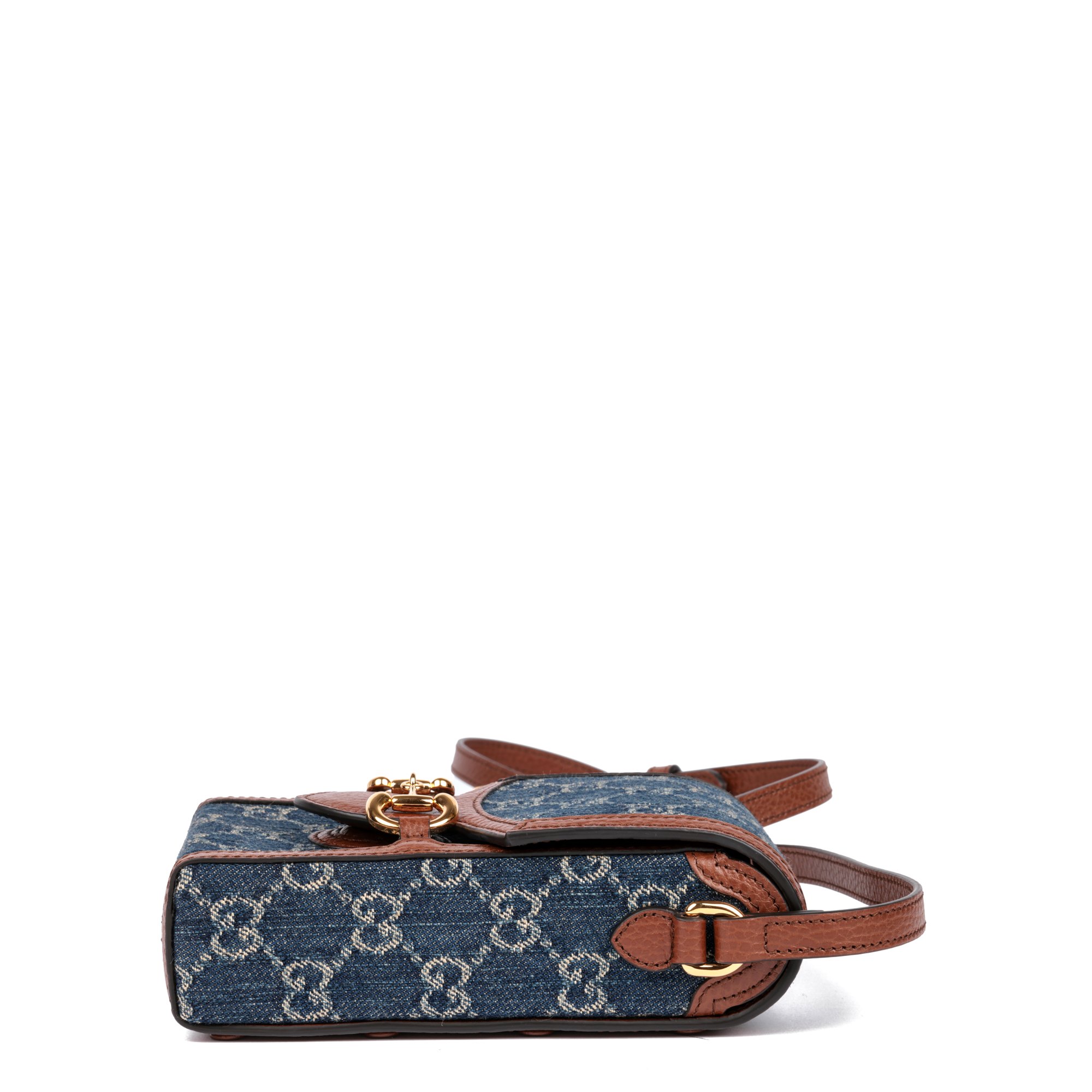 Gucci Blue GG Supreme Denim & Brown Calfskin Leather Horsebit 1955 Mini Bag