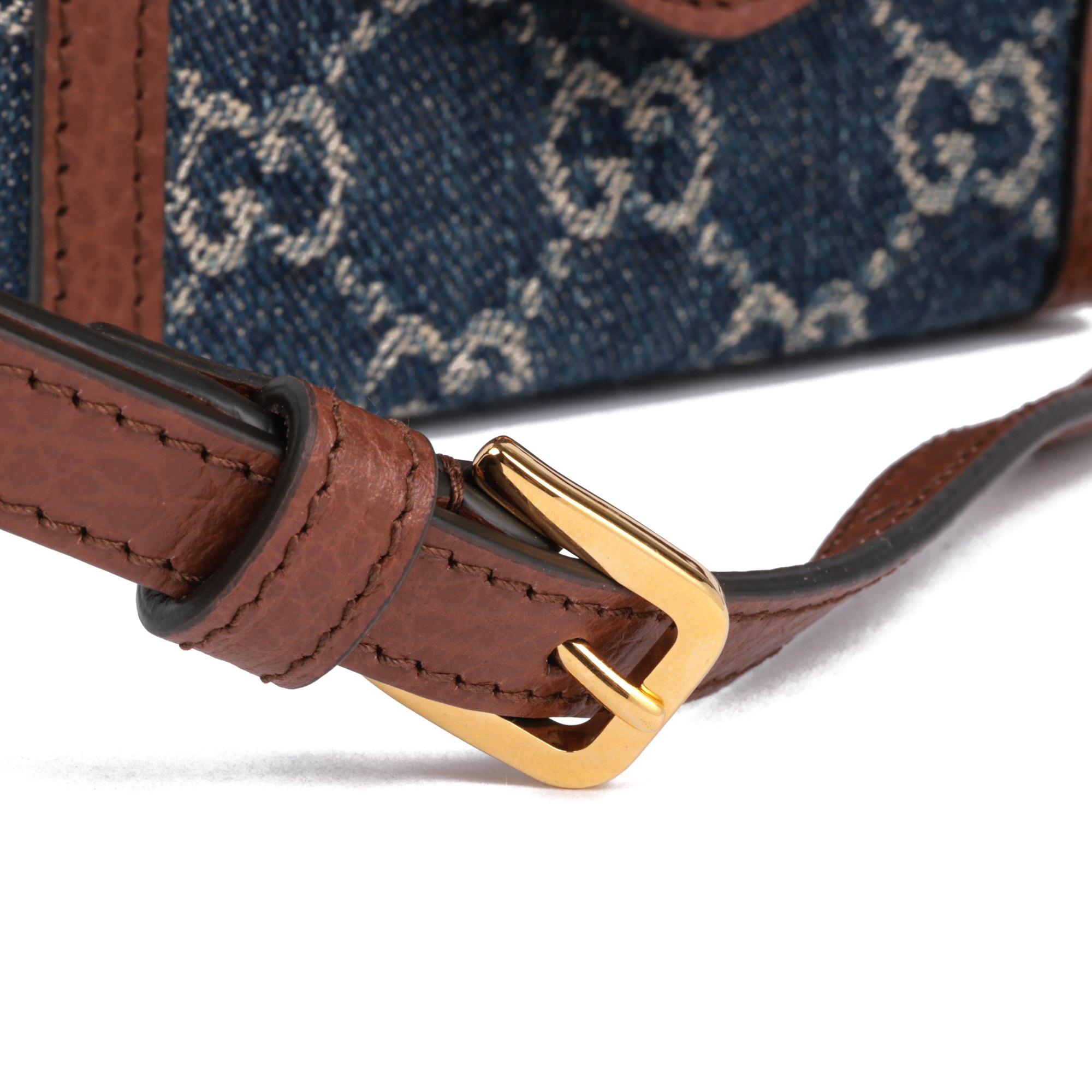 Gucci Blue GG Supreme Denim & Brown Calfskin Leather Horsebit 1955 Mini Bag