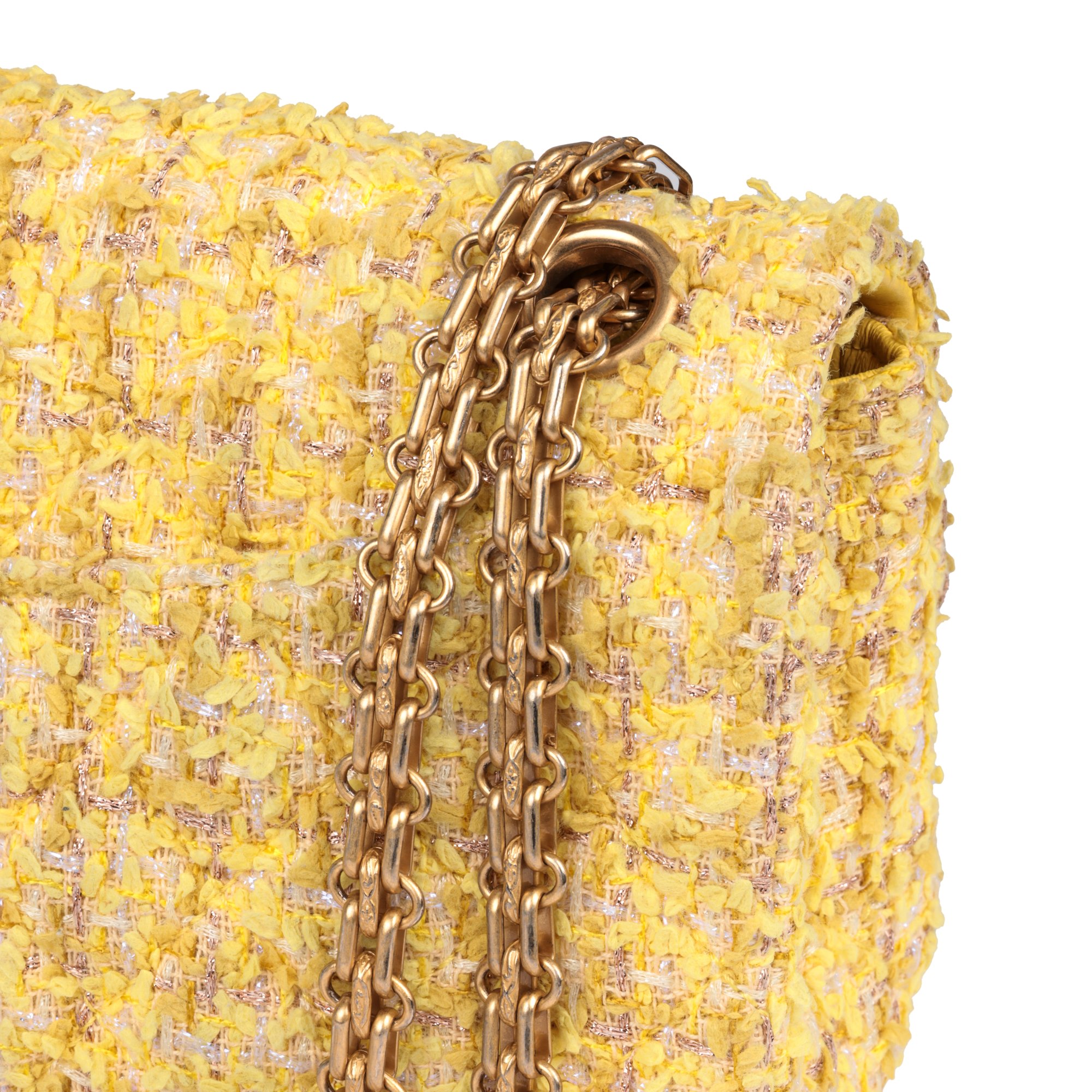 Chanel Canary Yellow Tweed Fabric 224 2.55 Reissue Double Flap Bag