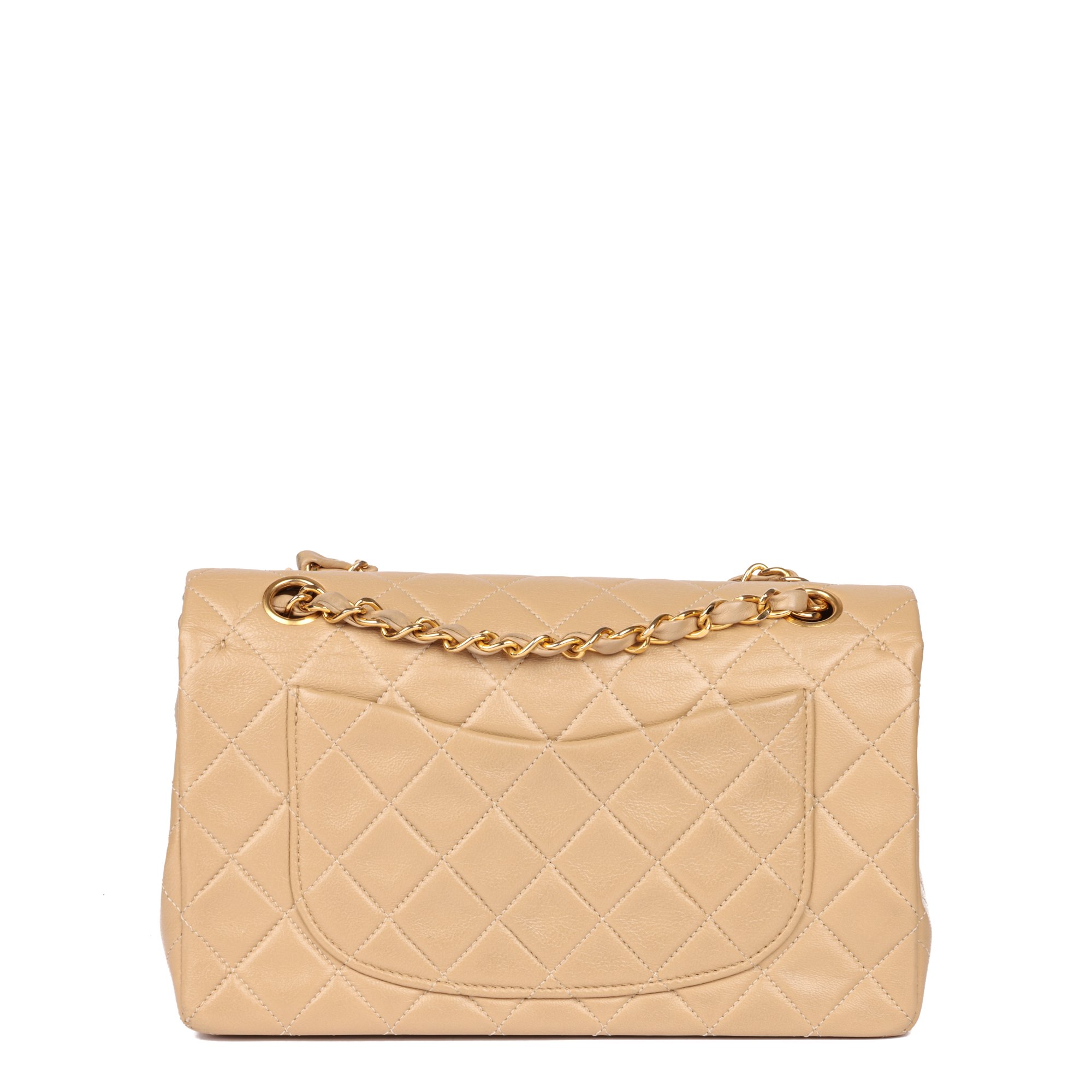 Chanel Beige Quilted Lambskin Vintage Small Classic Double Flap Bag
