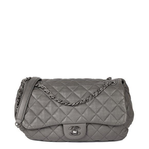 Chanel Grey Quilted Lambskin Classic Single Flap Bag