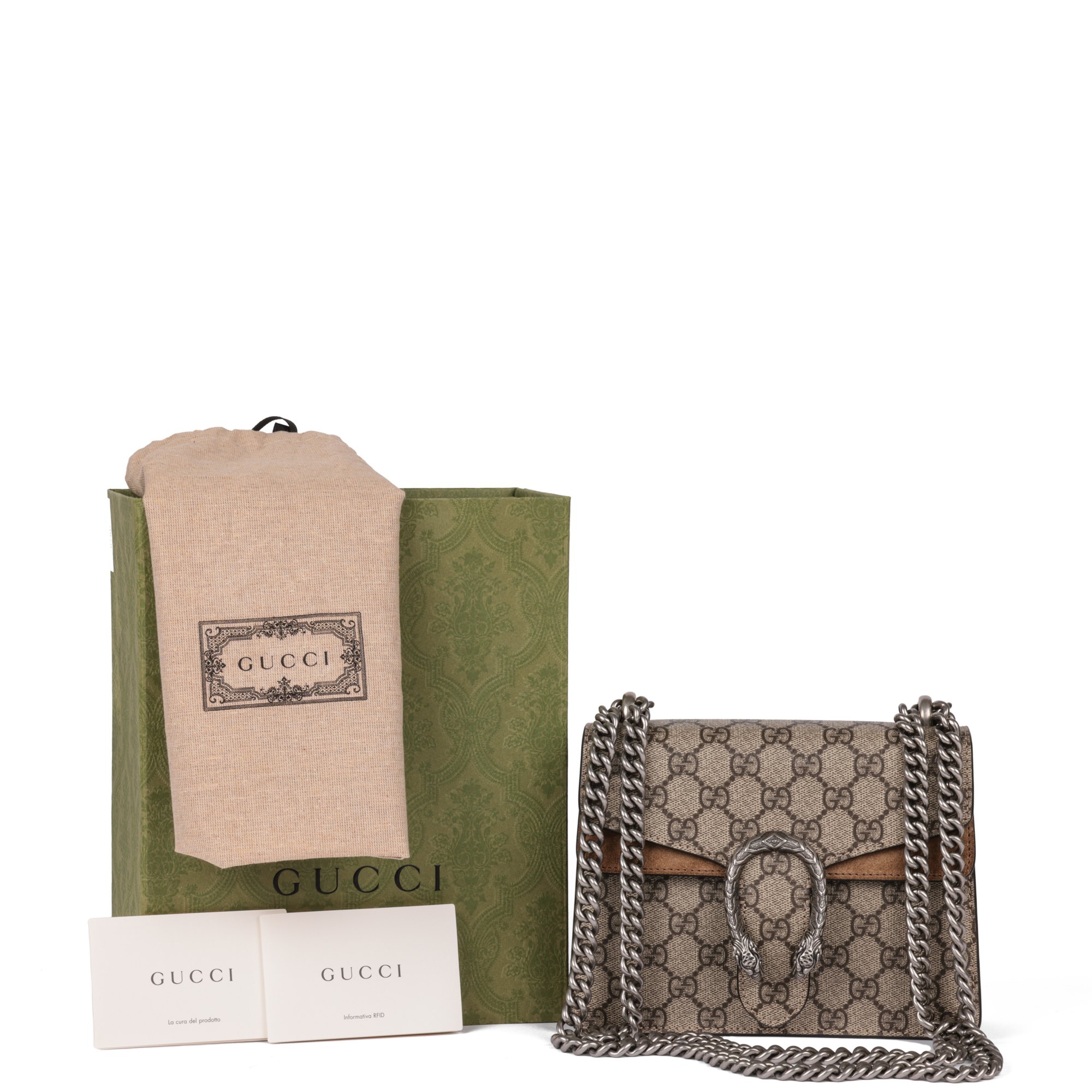 Gucci Beige GG Supreme Canvas & Taupe Suede Mini Dionysus