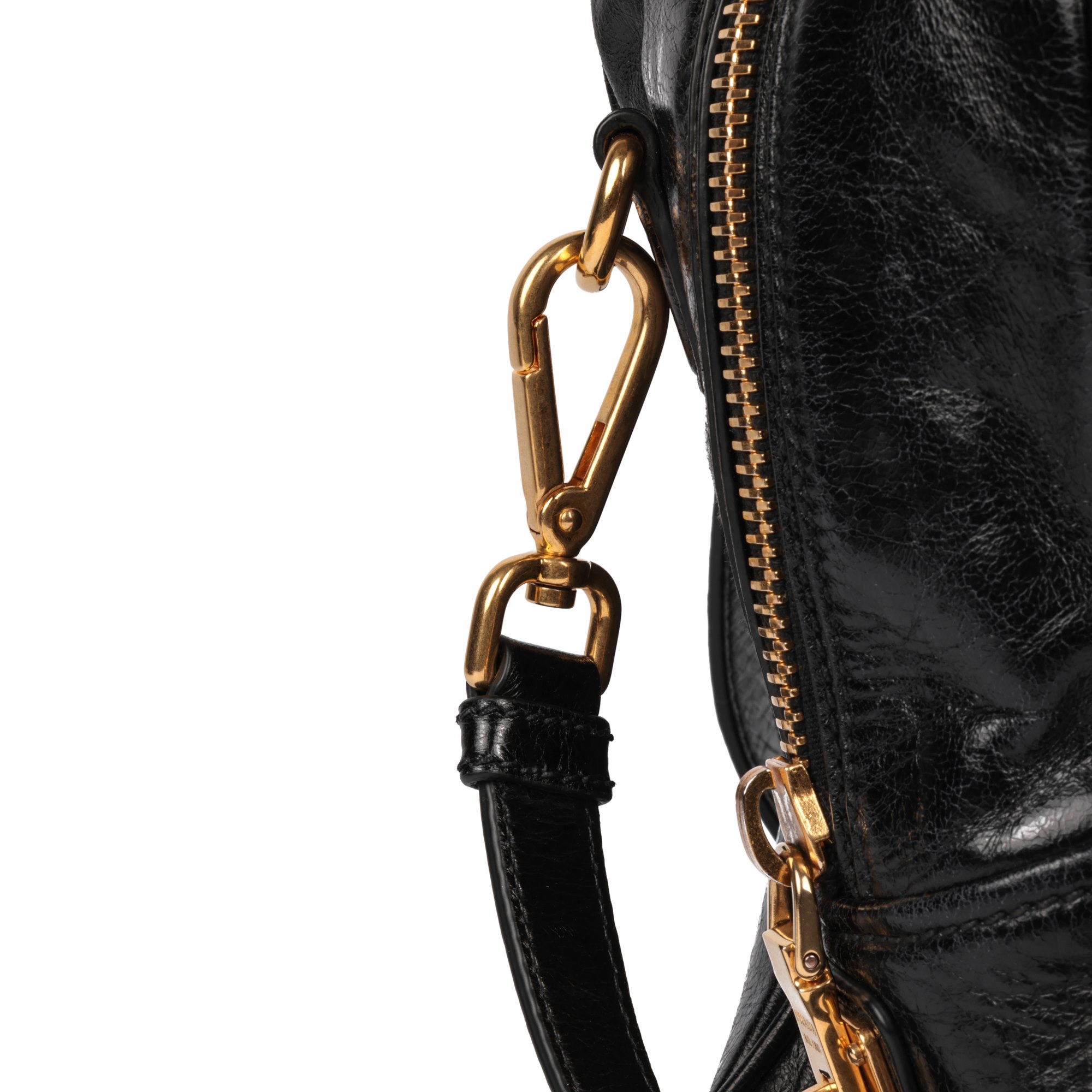 Prada Black Shiny Calfskin Leather Vitello Satchel