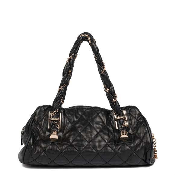 Chanel Black Quilted Distressed Lambskin Lady Braid Bowler