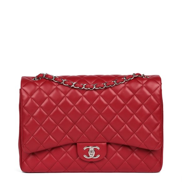 Chanel Red Quilted Lambskin Leather Maxi Classic Double Flap Bag