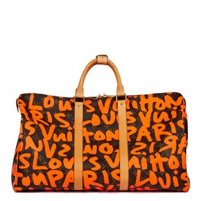 Louis Vuitton Brown Monogram Coated Canvas & Vachetta Leather, Red Graffiti Stephen Sprouse Keepall 50