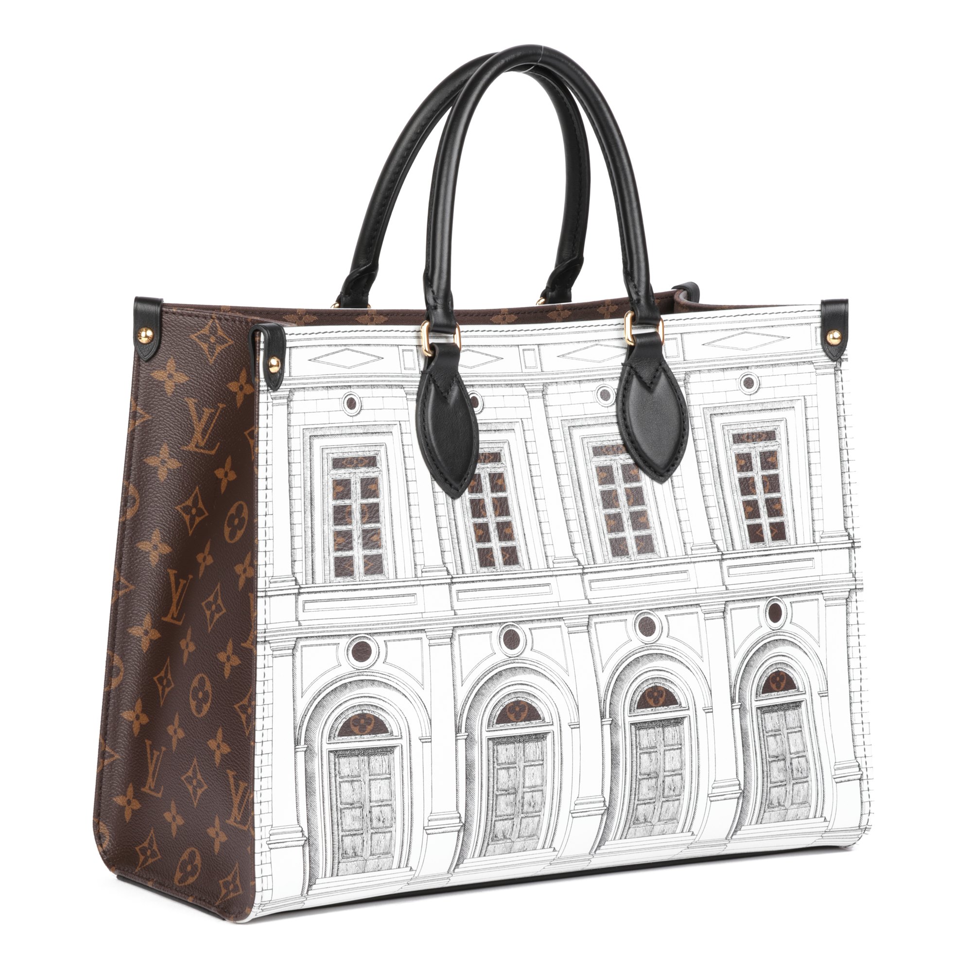 Louis Vuitton x Fornasetti Brown Monogram Coated Canvas & Black Calfskin Leather Onthego GM