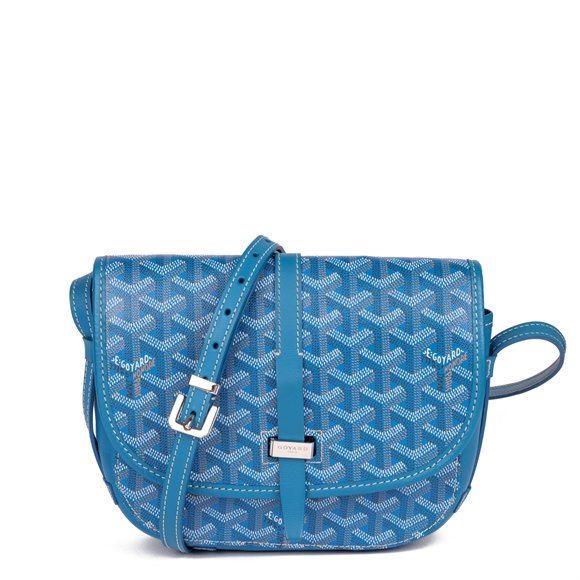 Goyard Blue Chevron Coated Canvas & Calfskin Leather Belvedere PM