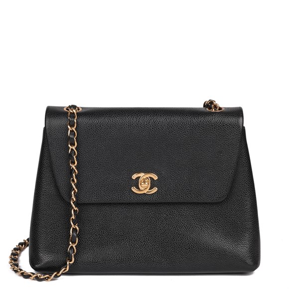 Chanel Black Caviar Leather Vintage Medium Classic Single Flap Bag