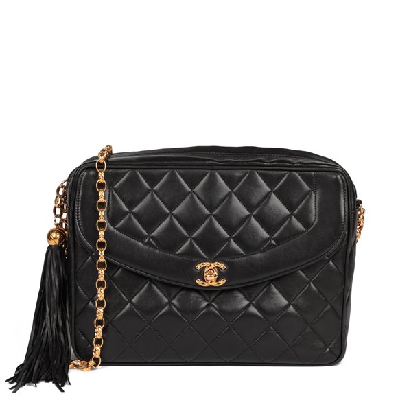 Chanel Black Quilted Lambskin Vintage Classic Fringe Camera Bag