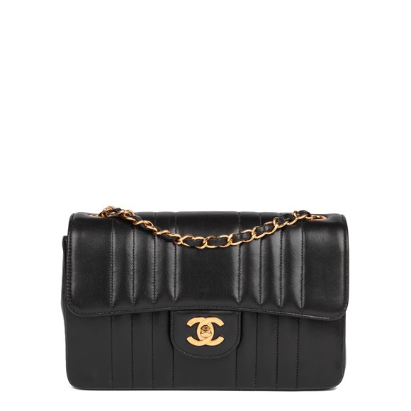 Chanel Black Vertical Quilted Lambskin Vintage Small Classic Single Flap Bag