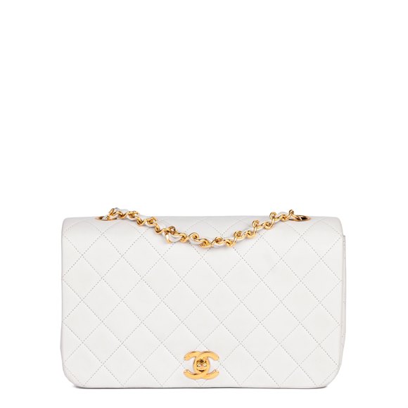 Chanel White Quilted Lambskin Vintage Small Classic Single Full Flap Bag