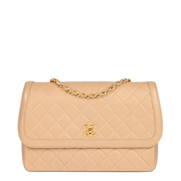 Chanel Beige Quilted Lambskin Vintage Medium Classic Single Flap Bag with Wallet