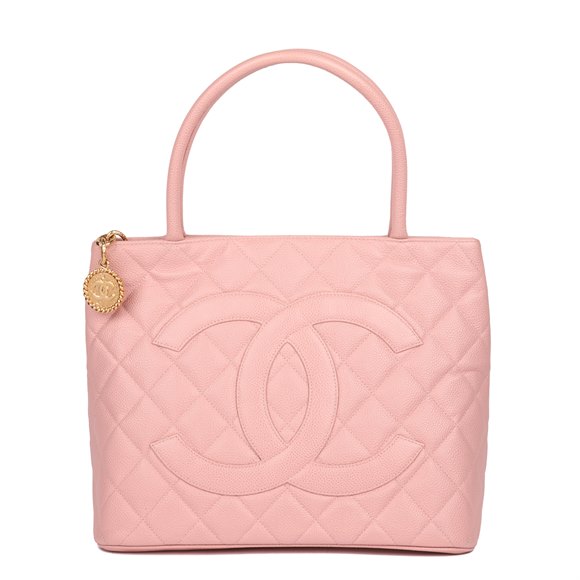 Chanel Pink Quilted Caviar Leather Vintage Medallion Tote
