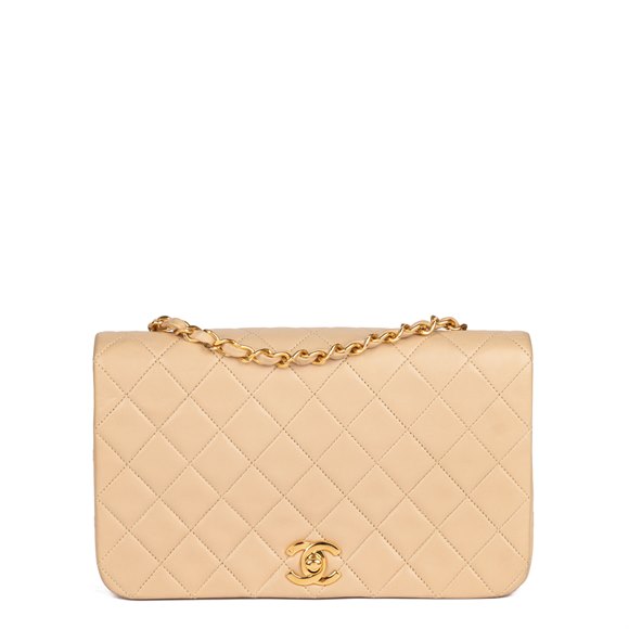 Chanel Light Beige Quilted Lambskin Vintage Small Classic Single Full Flap Bag