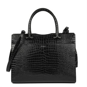 Saint Laurent Black Faux Crocodile-Embossed Leather Small Uptown Bag