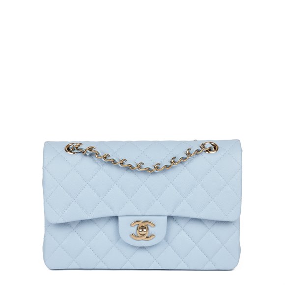 Chanel Light Blue Quilted Caviar Leather Small Classic Double Flap Bag