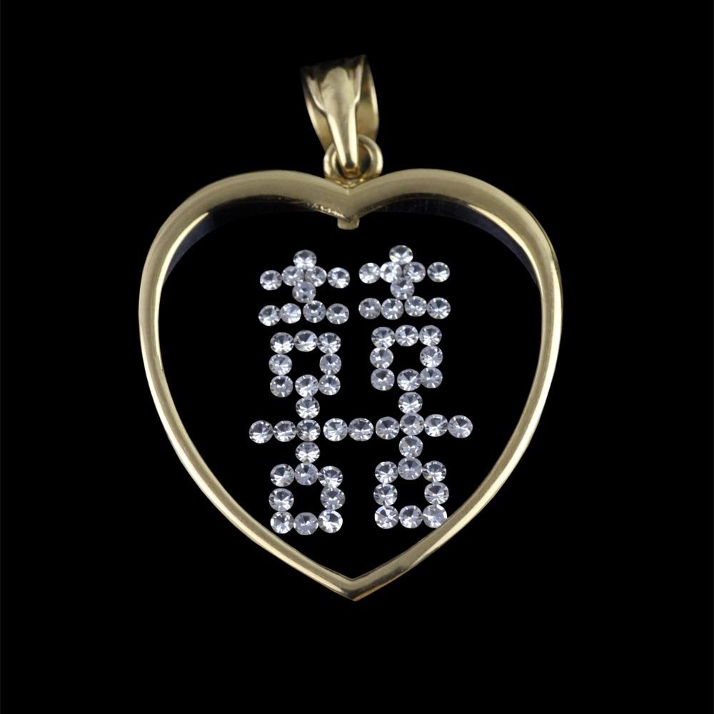 18k Yellow Gold 18k Yellow Gold Chinese Diamond Double Love Emblem Heart Pendant
