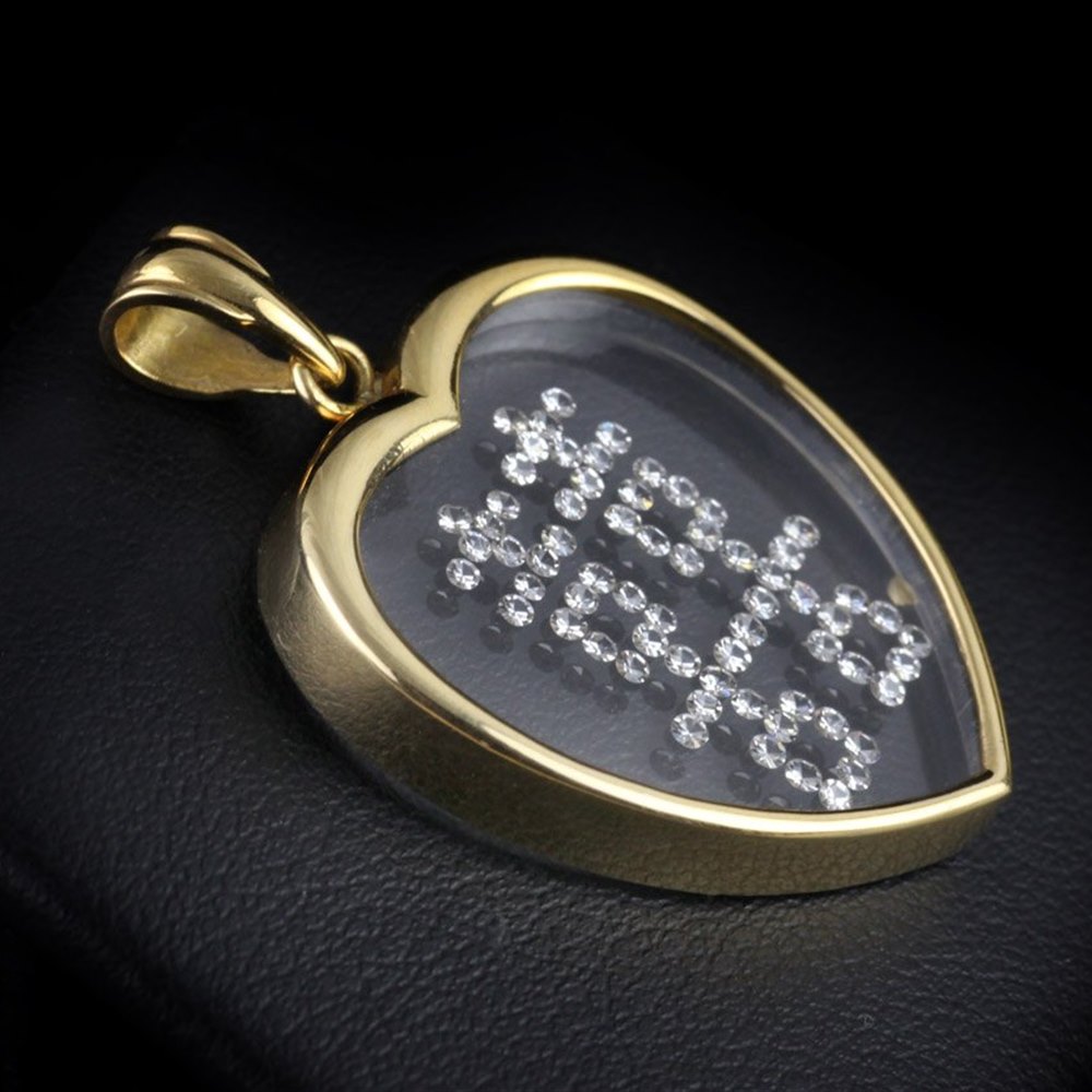 18k Yellow Gold 18k Yellow Gold Chinese Diamond Double Love Emblem Heart Pendant