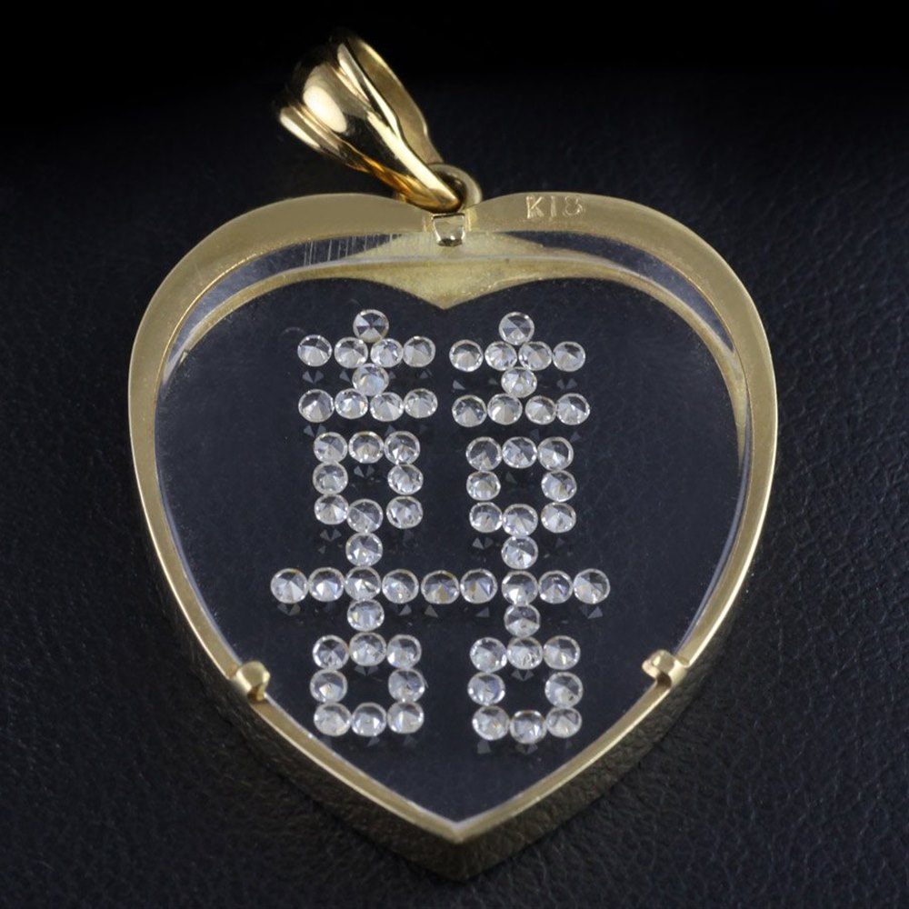 18k Yellow Gold 18k Yellow Gold Chinese Diamond Double Love Emblem Heart Pendant