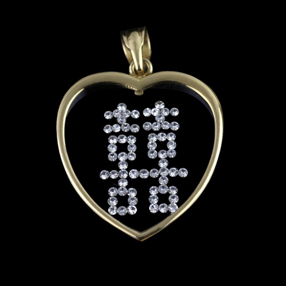 18k Yellow Gold 18k Yellow Gold Chinese Diamond Double Love Emblem Heart Pendant