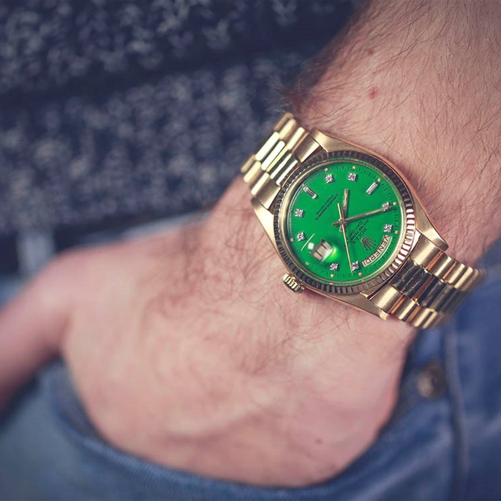 rolex day date yellow gold green dial