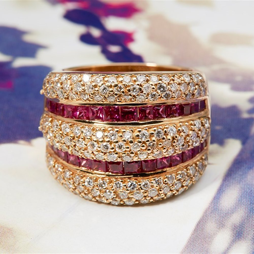 18K Yellow Gold 18K Yellow Gold Ruby & Diamond Pave Wide Band Ring