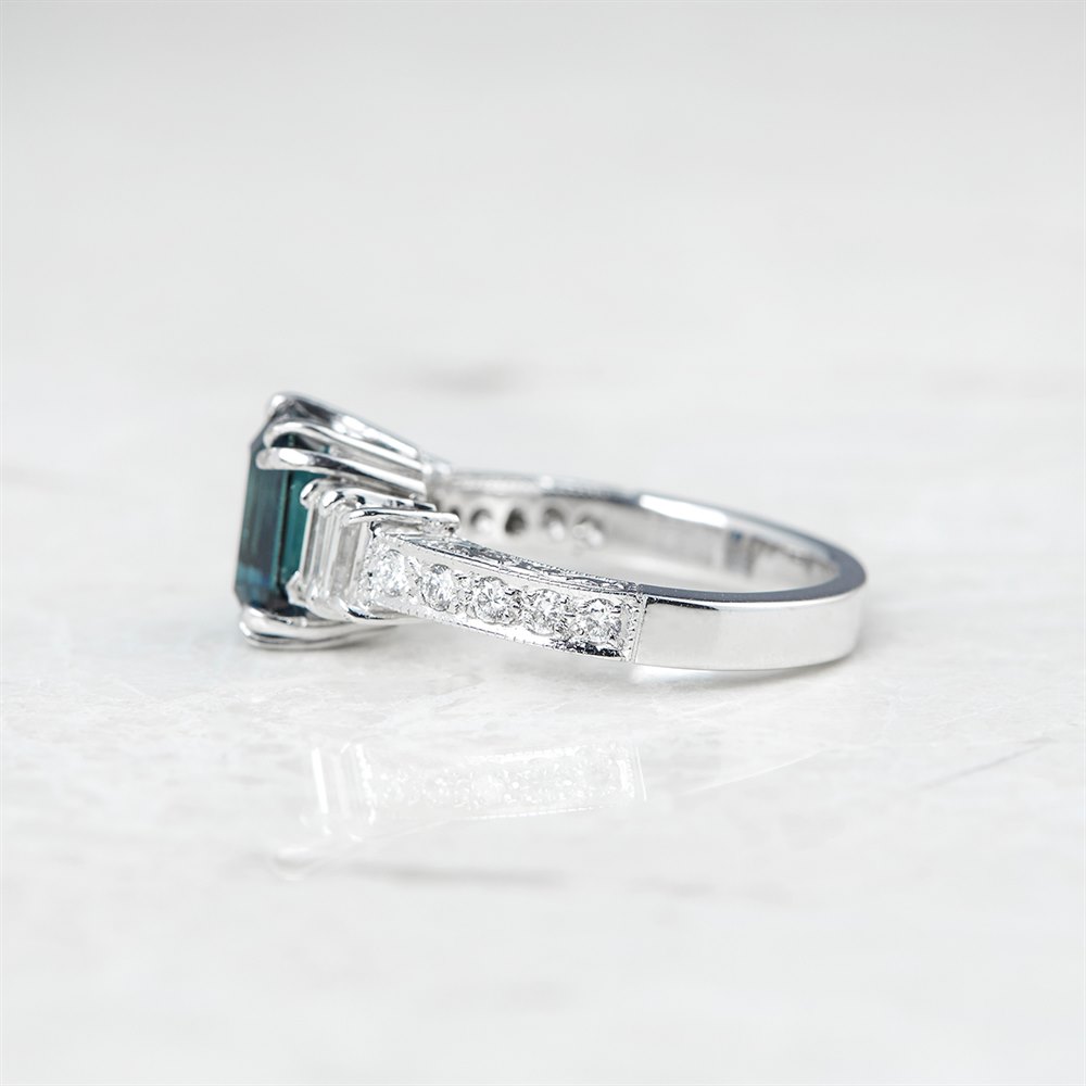 Sapphire 18k White Gold GIA Certified Step Cut Sapphire & Diamond Ring