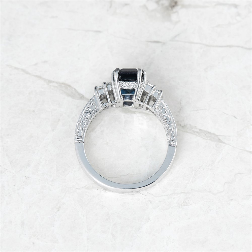 Sapphire 18k White Gold GIA Certified Step Cut Sapphire & Diamond Ring