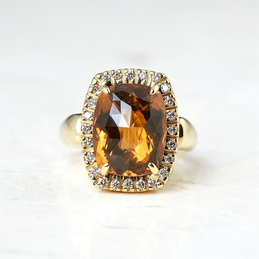 Citrine 14k Yellow Gold Citrine & Diamond Cocktail Ring