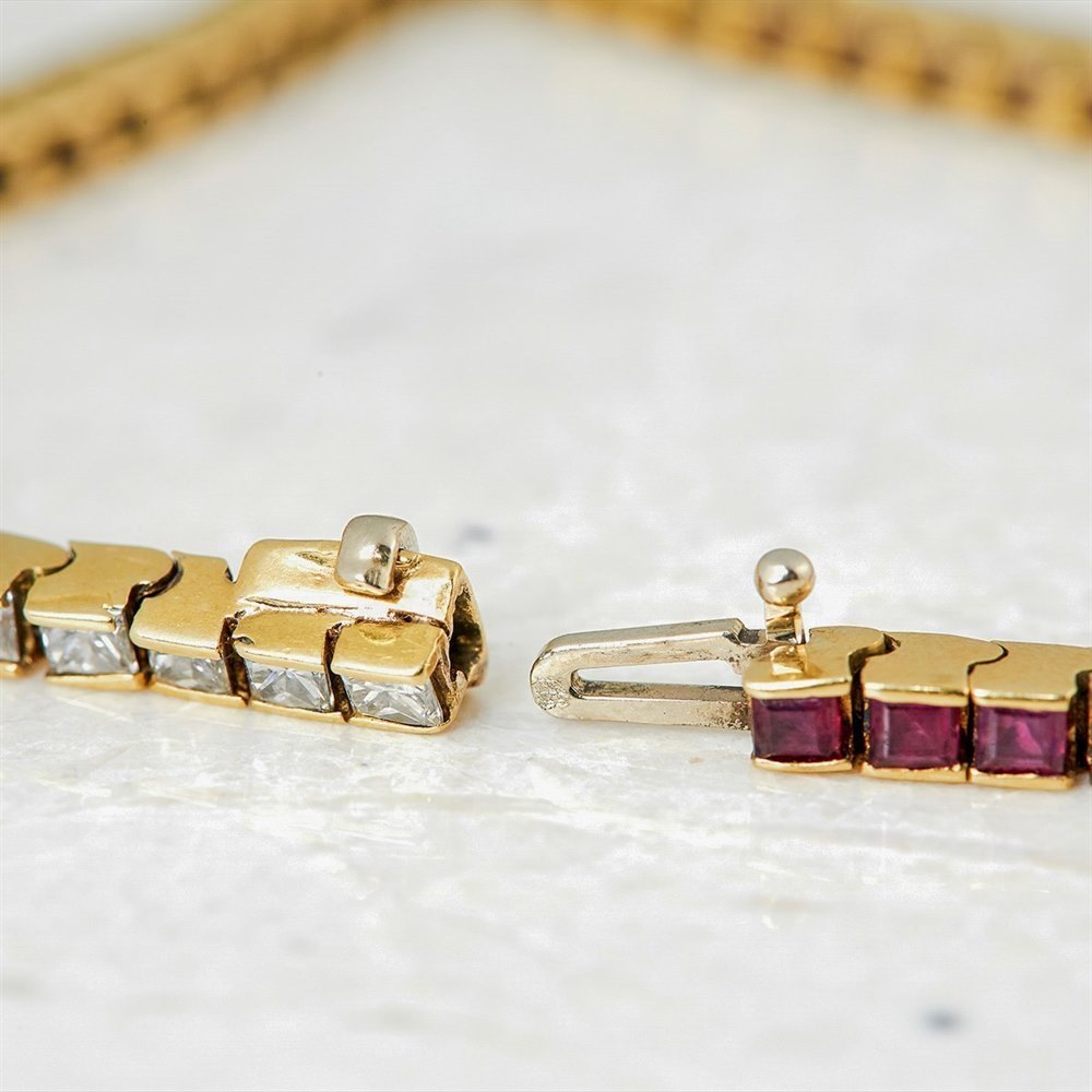 Ruby 18k Yellow Gold 3.50ct Ruby & 3.50ct Diamond Tennis Bracelet