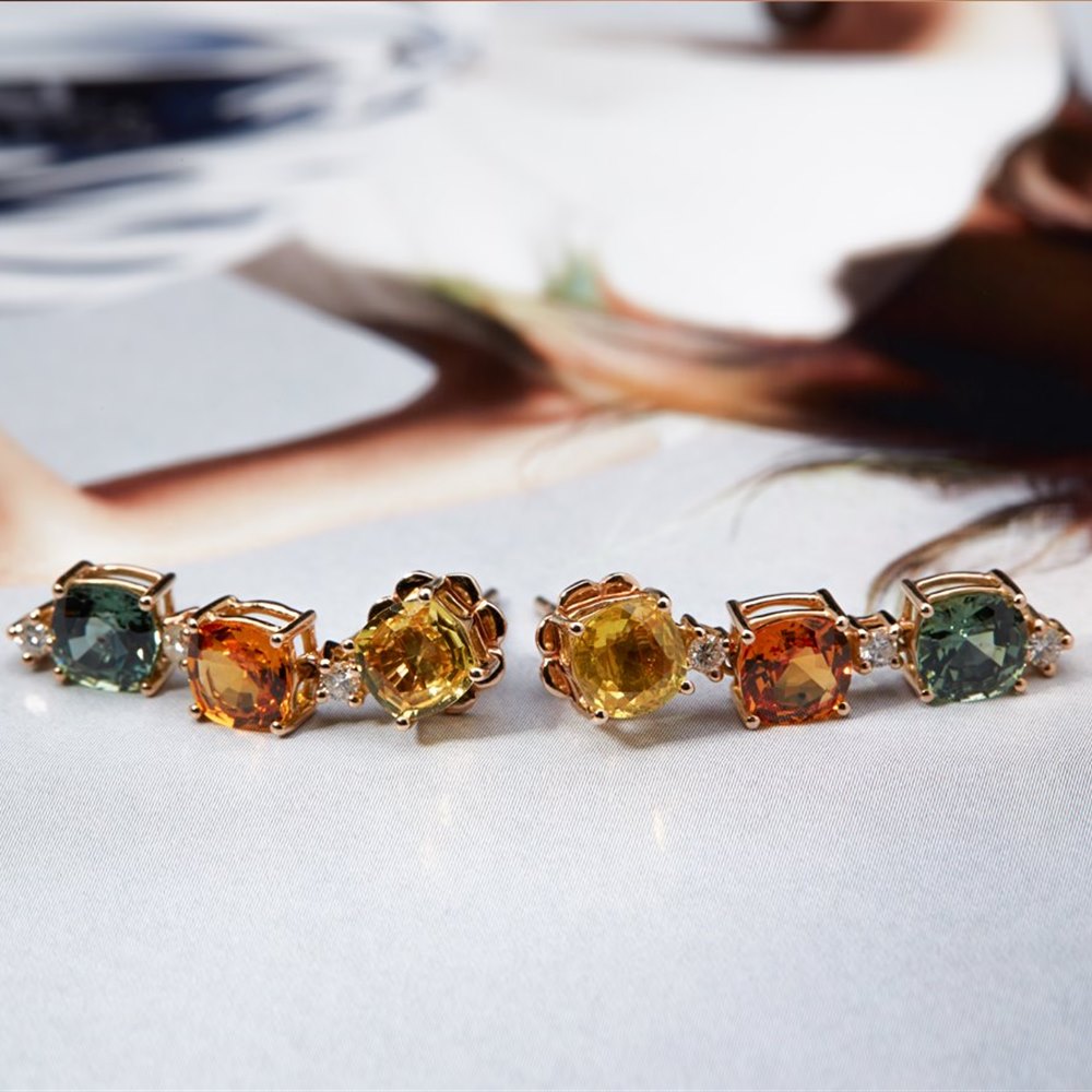 18K Rose Gold 18K Rose Gold 8.15 cts Sapphire/Diamond Earrings