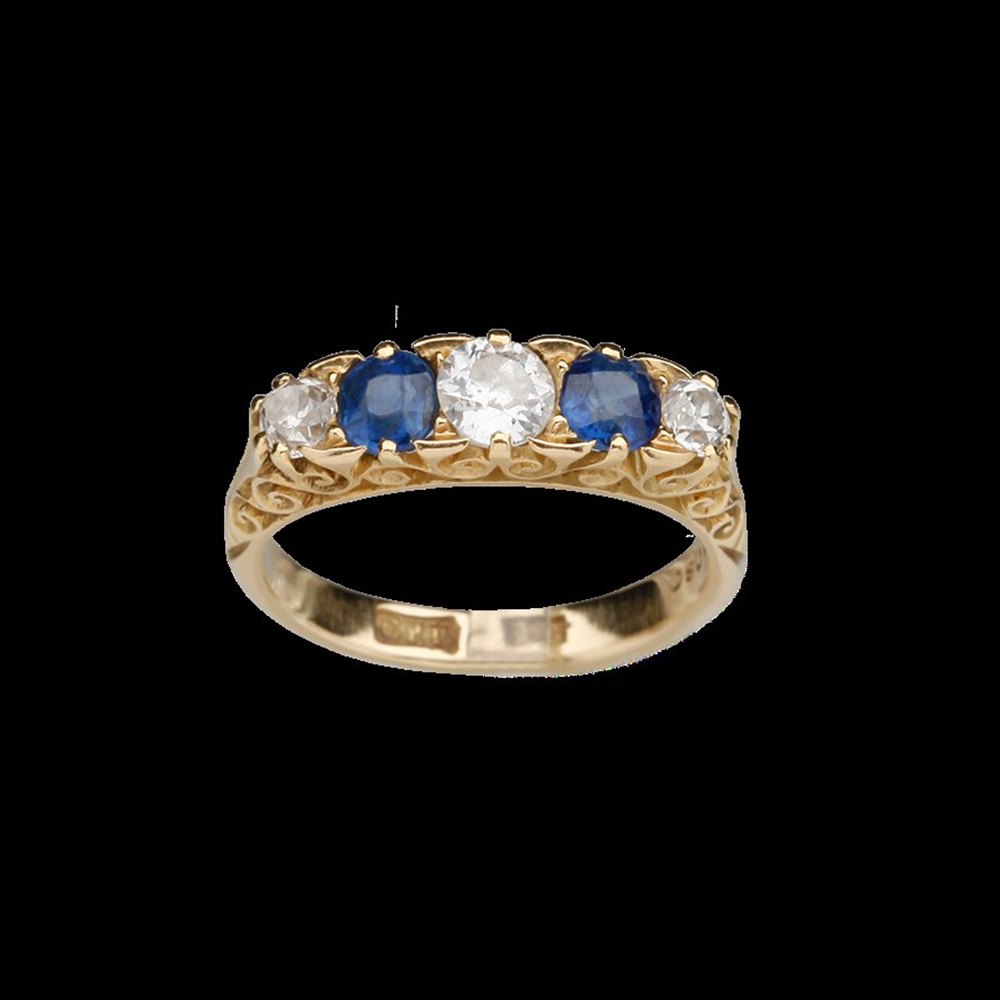 18k Yellow Gold Vinatge 18k Yellow Gold Diamond & Sapphire Ring