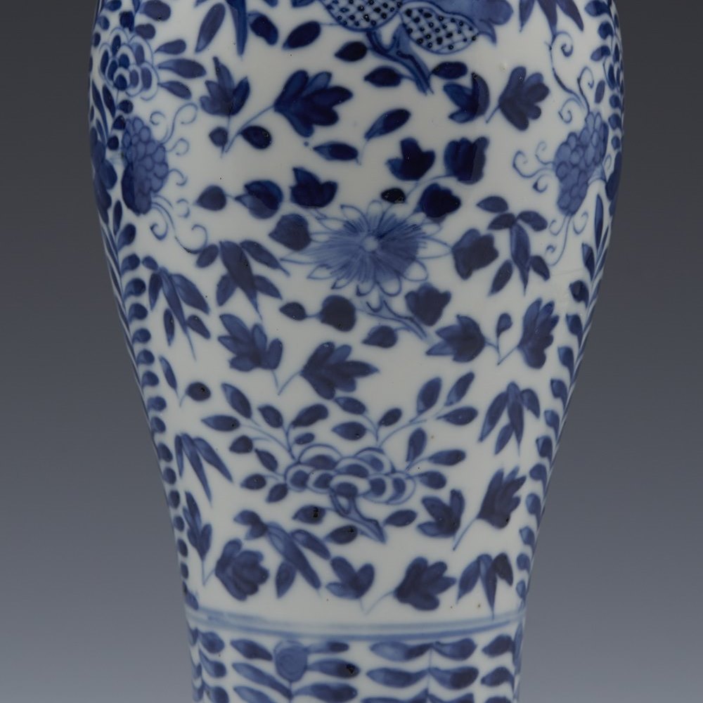 Superb Antique Chinese Xuande Mark Blue White Floral Design Vase 19th C Or1402078 Second Hand Art