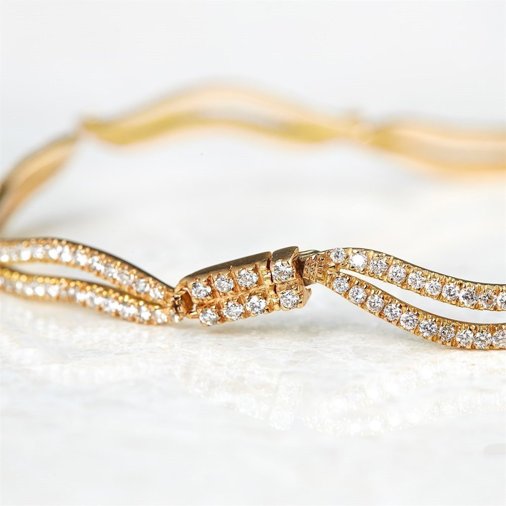 Diamond 18k Yellow Gold 2.56ct Diamond Wavy Link Bracelet