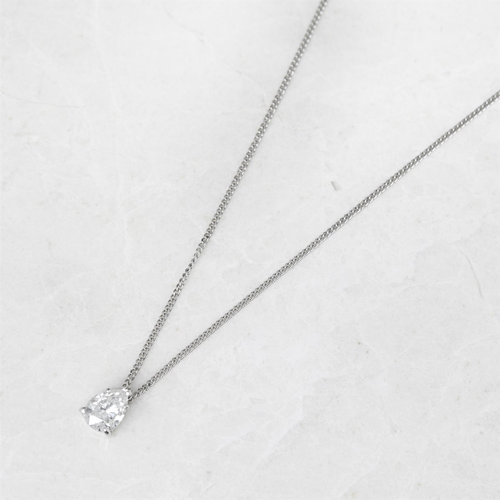 18k White Gold, total weight - 2.52 grams 18k White Gold Pear Cut 1.05ct Diamond Necklace