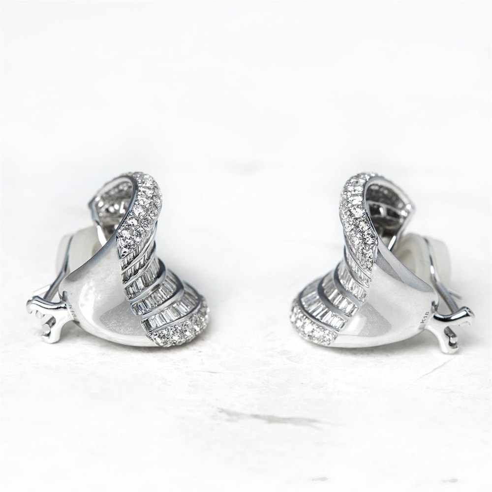 18k White Gold, total weight - 22.55 grams 18k White Gold 12.00ct Baguette & Round Cut Diamond Earrings
