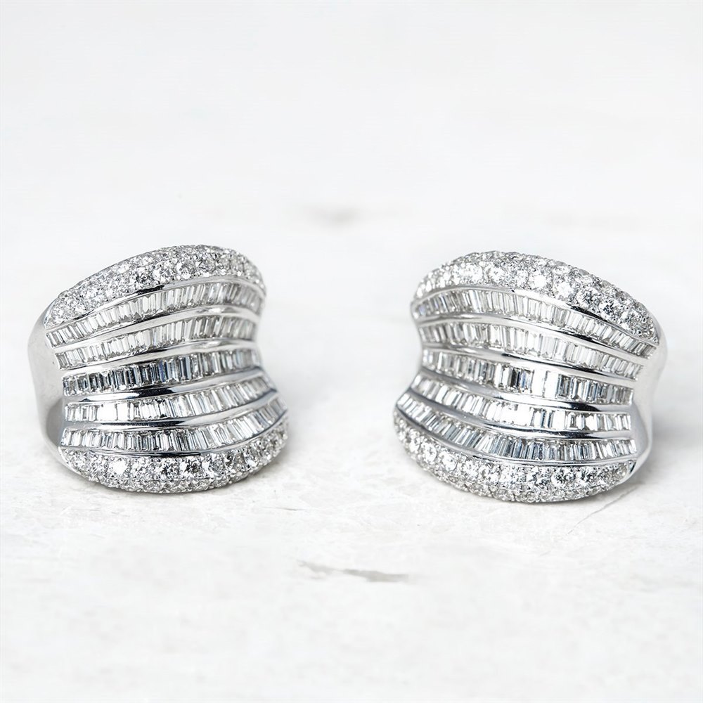 18k White Gold, total weight - 22.55 grams 18k White Gold 12.00ct Baguette & Round Cut Diamond Earrings