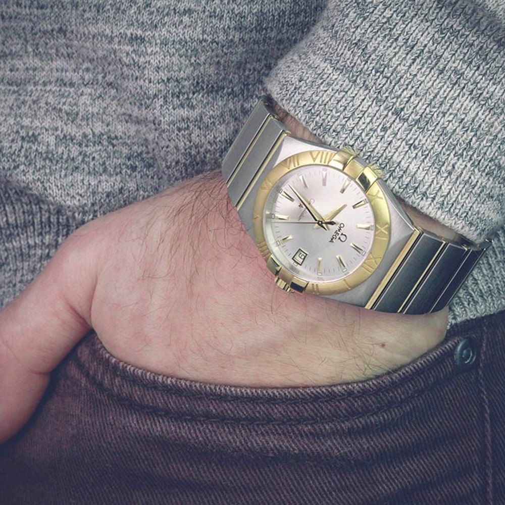 omega constellation gold and stainless steel watch