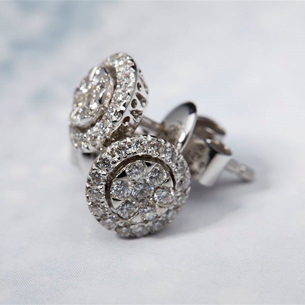 Mappin & Webb 18K White Gold 0.51cts Diamond Cluster Earrings