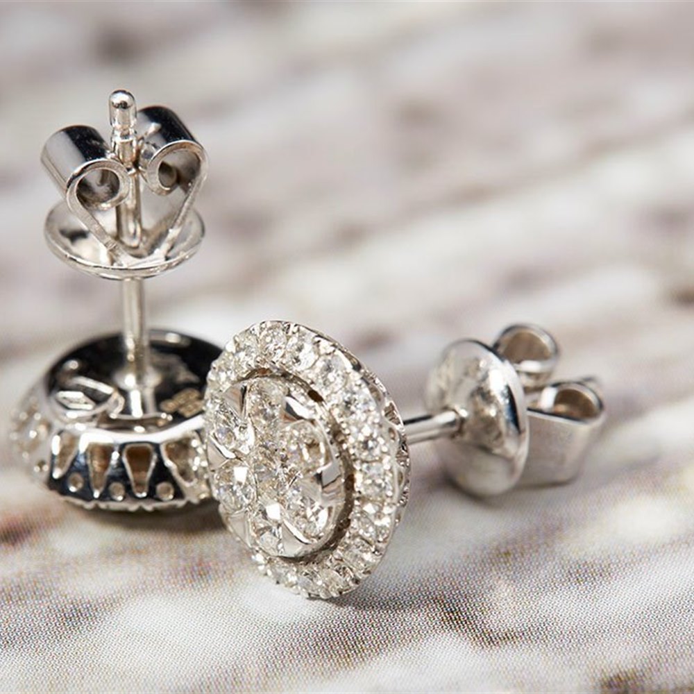 Mappin & Webb 18k White Gold 1.08ct Diamond Cluster Earrings