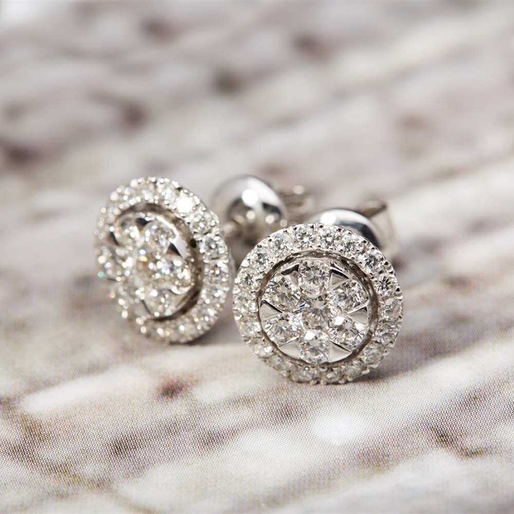 Mappin & Webb 18k White Gold 1.08ct Diamond Cluster Earrings