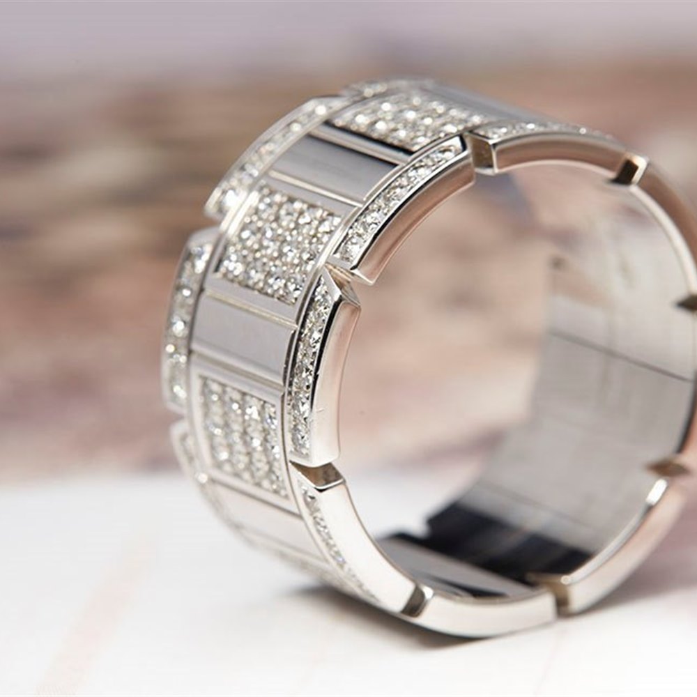 Cartier Mens 18k White Gold Tank Francaise Diamond Ring COM140 Second
