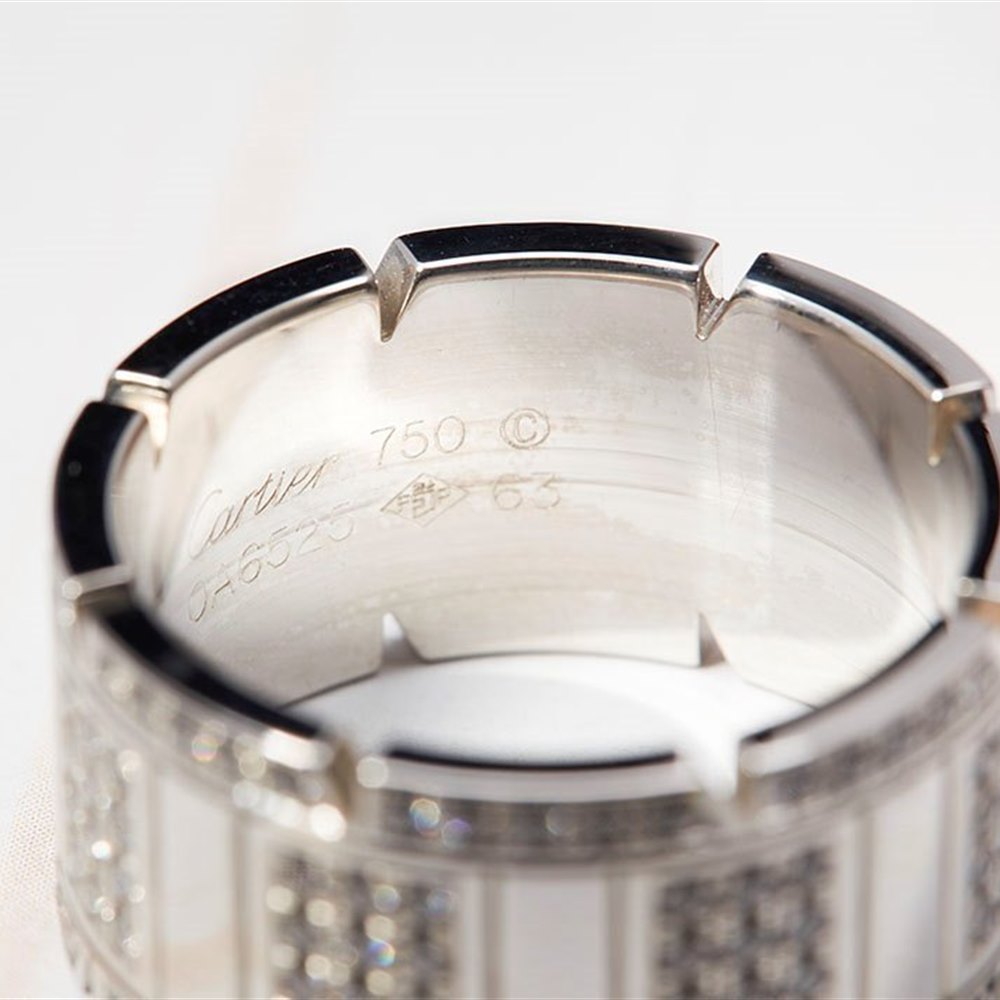 Cartier Mens 18k White Gold Tank Francaise Diamond Ring
