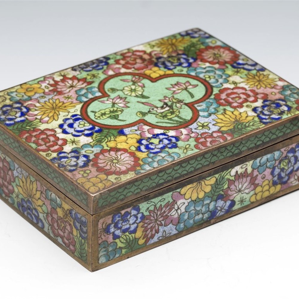 ANTIQUE CHINESE FLORAL DESIGN CLOISONNE LIDDED BOX C.1910 OR1405188